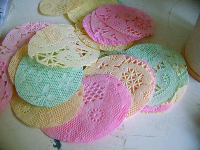 dyed paper doilies
